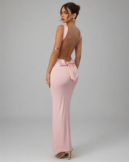 EVELLE Satin Bow-Back Maxi Dress
